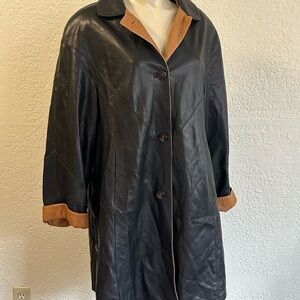 Vintage 100% Leather Vera PELLE thin Coat /Jacket  Black Brown Tan Sz 38 ITALY